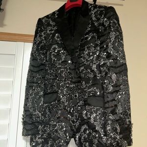 Men’s black and silver sequin blazer coat